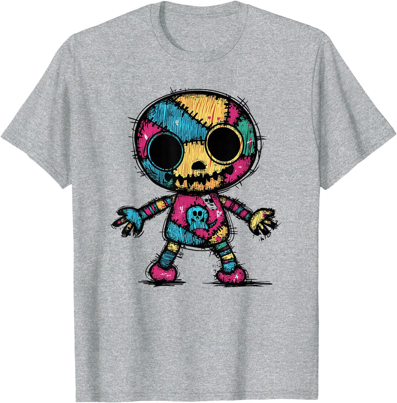 Colorful Punk Rock Goth Skeleton Halloween Colorful Skull Patchwork Skeleton Art T-Shirt - Heather Grey