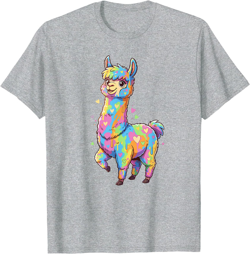 Rainbow Llama Love Pastel Hearts Kawaii Colorful Rainbow Heart Llama Kawaii Cute T-Shirt - Heather Grey