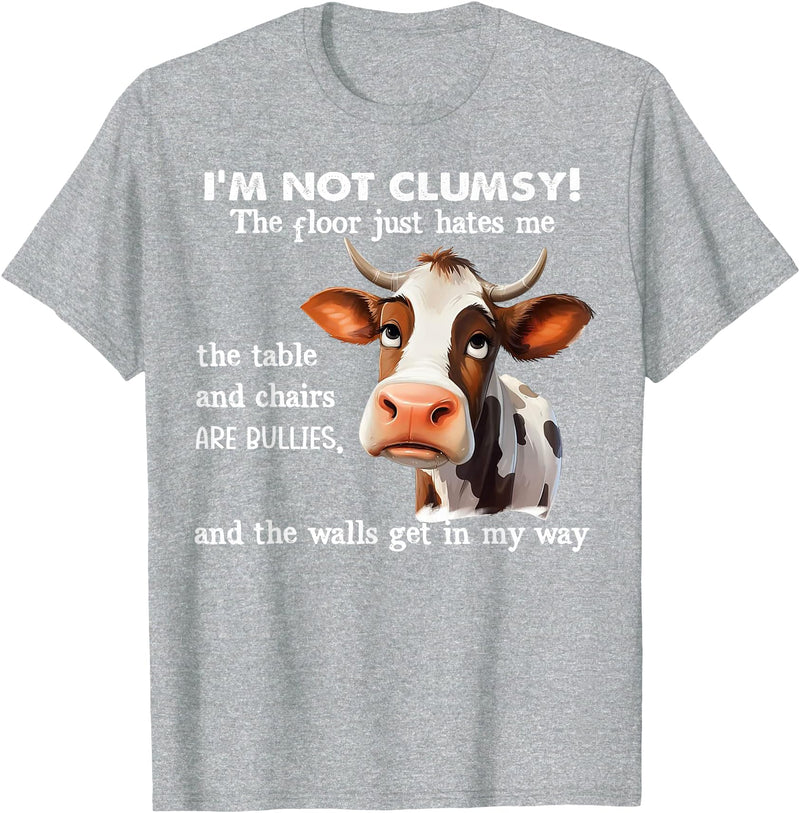 Funny Cow I'm Not Clumsy The Floor Tee Shirt Cow I'm Not Clumsy The Floor Just Hates Me The Table T-Shirt - Heather Grey