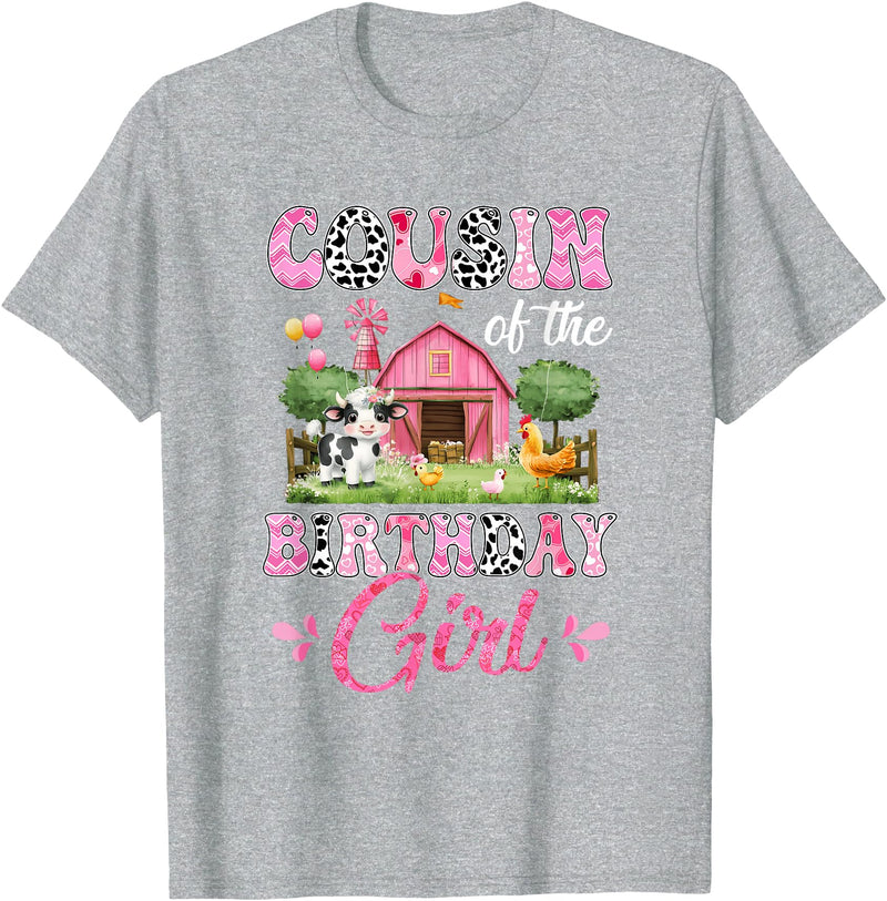 Cow First Birthday Girl Family Cousin Of The Birthday Girl 1St Birthday Cow Farm Family T-Shirt - Heather Grey