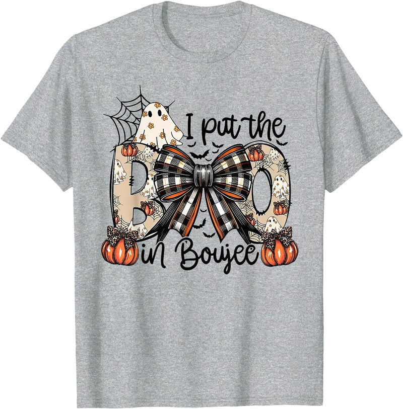 Funny I Put The In Boujee Tee Shirt I Put The In Boujee Bow Halloween T-Shirt - Heather Grey