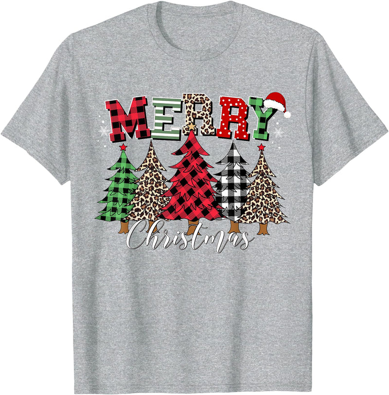 Merry Christmas Leopard Buffalo Red Plaid for Men Women T-Shirt - Heather Grey