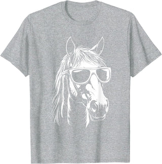 FunnyHorseCo. Funny Horse Sunglasses T-Shirt - Straight - Heather Grey