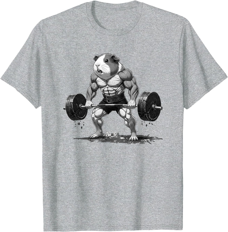 Strong Guinea Pig Lifting Fitness Workout Cool Muscular Guinea Pig Bodybuilder Fitness Power Gym T-Shirt - Heather Grey