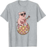 DiscoballAxis1 Funny Pig Disco Dancing Ball Groovy Retro 80s Costume T-Shirt - Heather Grey