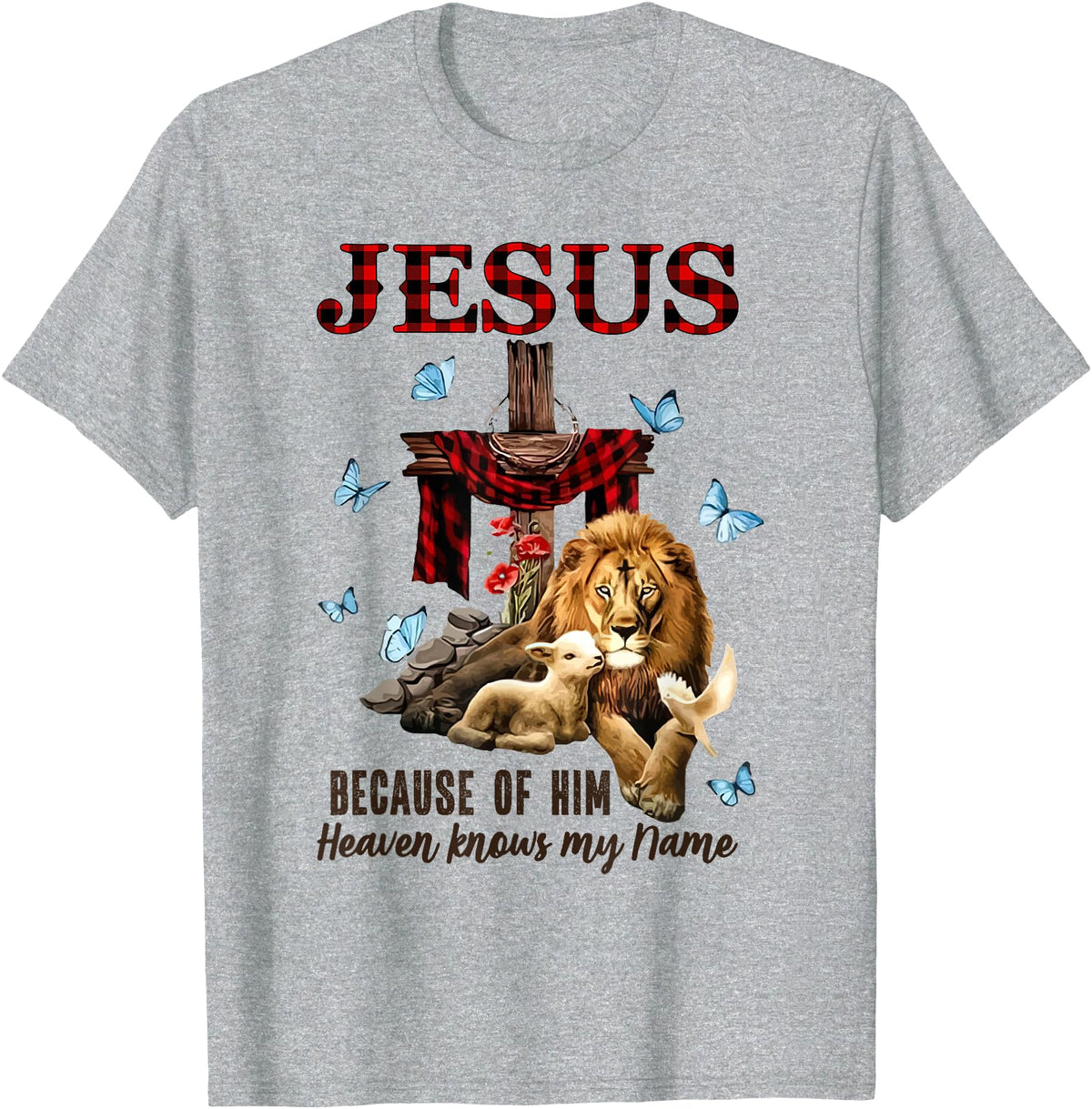Unknow FAITH Jesus Lion Lamb Heaven Know My Name T-Shirt - Heather Grey