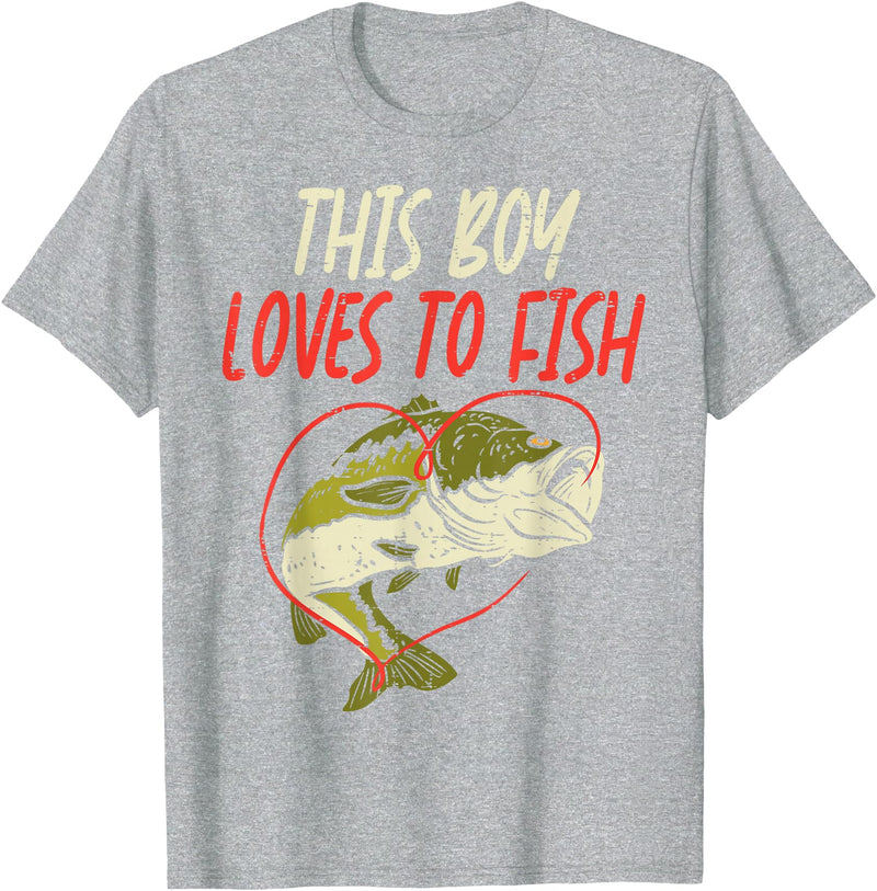 BoredKoalas Fish Fishing Shirts Fisherman Gifts This Boy Loves To Fish Bass Fishing Family Matching Men Gift T-Shirt - Heather Grey