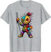 Colorful Voodoo Doll Patchwork Horror Halloween Creepy Rainbow Voodoo Doll with Needle Halloween T-Shirt - Heather Grey