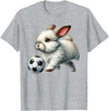 Cute Bunny Soccer Player Rabbit Kicking Ball T-Shirt in Heather Grey