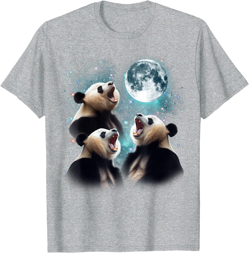 Funny Panda Bear Graphic Tees 3 Panda Moon Howling Panda Head Funny for Men, Women, Kid T-Shirt - Heather Grey