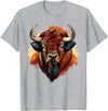 Safari Animal Art Buffalo Portrait Bison Drawing Splash Artwork Animal Print T-Shirt - Heather Grey