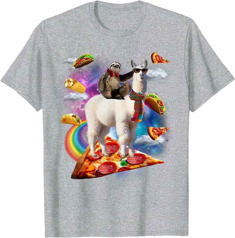 Funny Rainbow Sloth Llama in space Co. Sloth Llama Galaxy Pizza Taco Burrito Rainbow Funny Surreal T-Shirt - Heather Grey