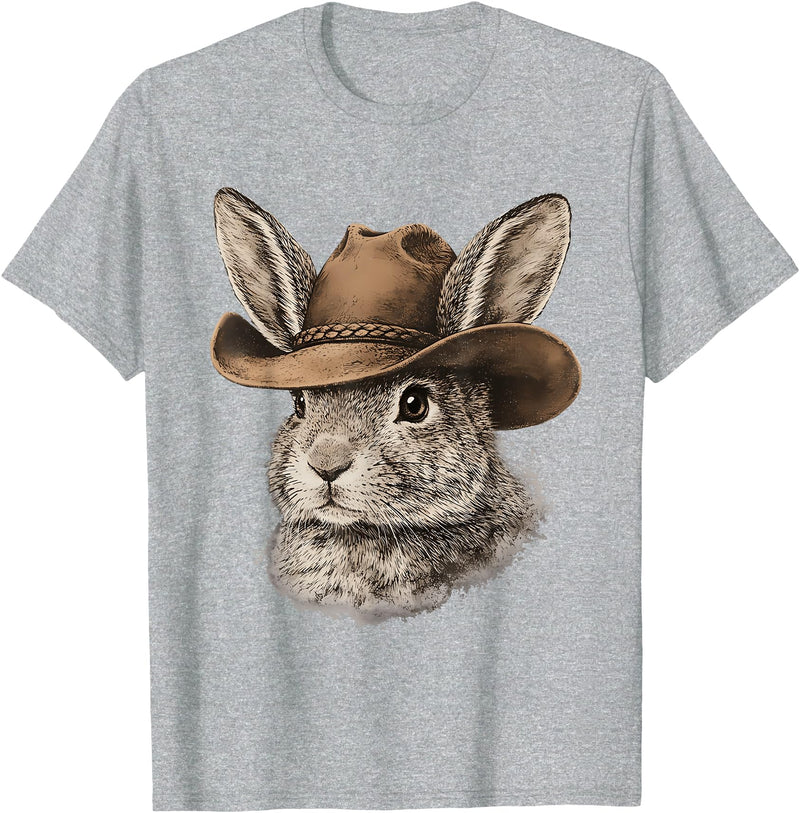 Happy Easter Y'all Rabbit Cowboy Hat Country Western Rodeo T-Shirt in Heather Grey