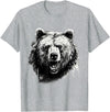 Forest Animal Art Bear Animal Art Portrait Wildlife Nature Artwork Drawing T-Shirt - Heather Grey