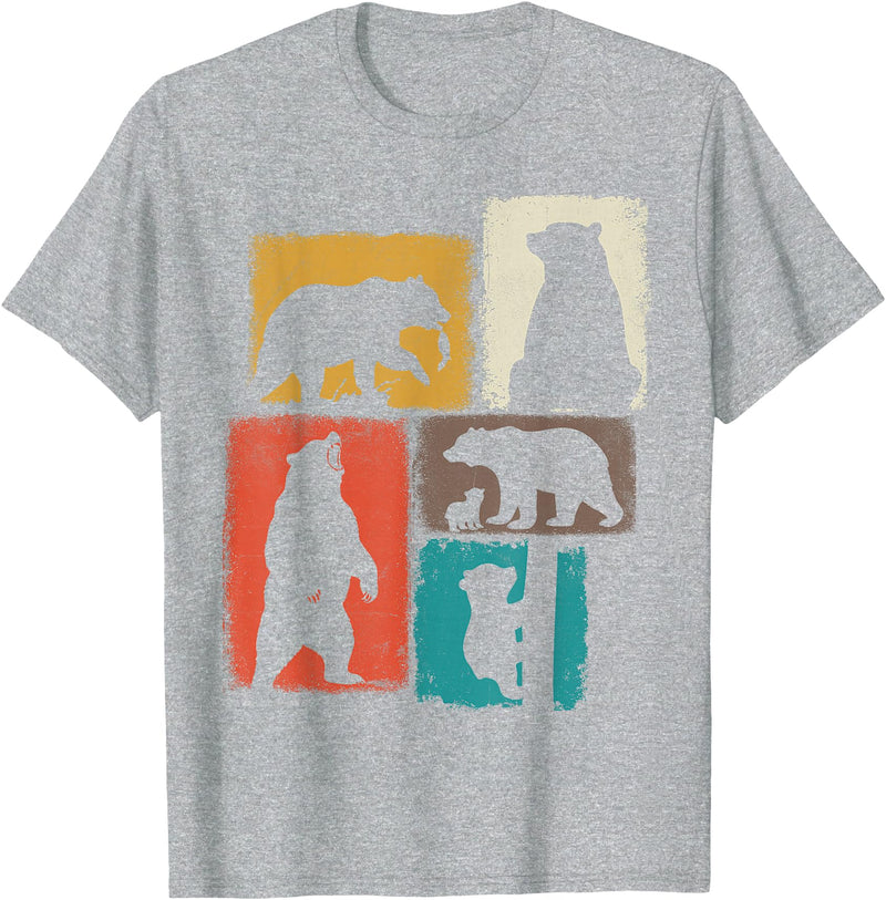Bear Asymmetrical Collage Design Bear Vintage Collage Outdoorsman Wildlife Lover T-Shirt - Heather Grey