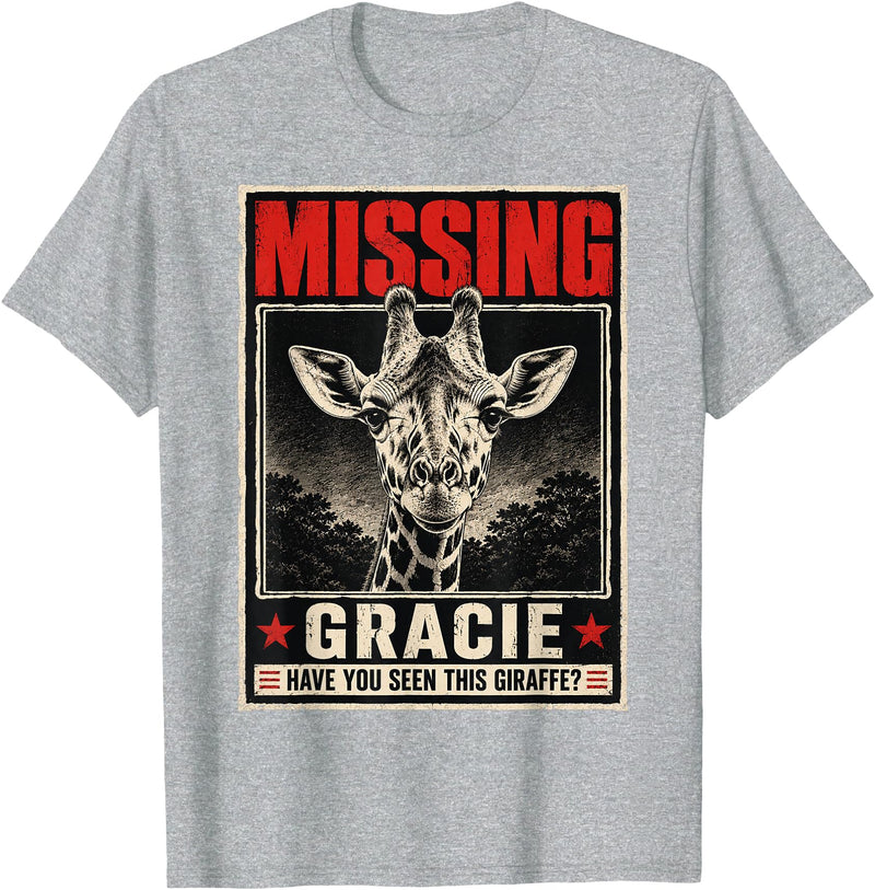 Missing Gracie Texas Giraffe Gracie The Giraffe Missing T-Shirt - Heather Grey