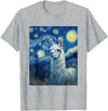 Llama Designs. Llama Alpaka Van Gogh Style Starry Night Funny Graphic T-Shirt - Heather Grey