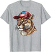 Mountain Lion Cougar Panther Catamount Designs Mountain Lion With USA Hat T-Shirt - Heather Grey