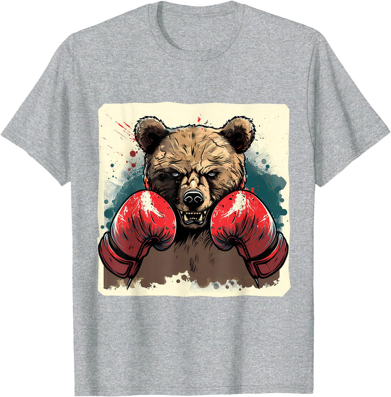 Funny Boxing Animals Boxer Bear With Boxing Gloves Kickboxing Funny Boxing T-Shirt - Heather Grey