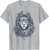 Wise Animal Cool Lion in Glasses Hipster Funny Nerd Humor T-Shirt - Heather Grey