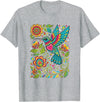 FolkFlight Design Co Bird Hummingbird Floral Folk-Art Colorful T-Shirt - Heather Grey