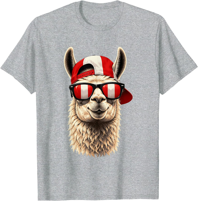 Peru Patriotic Co Patriotic Llama Peru Peruvian Flag T-Shirt - Heather Grey
