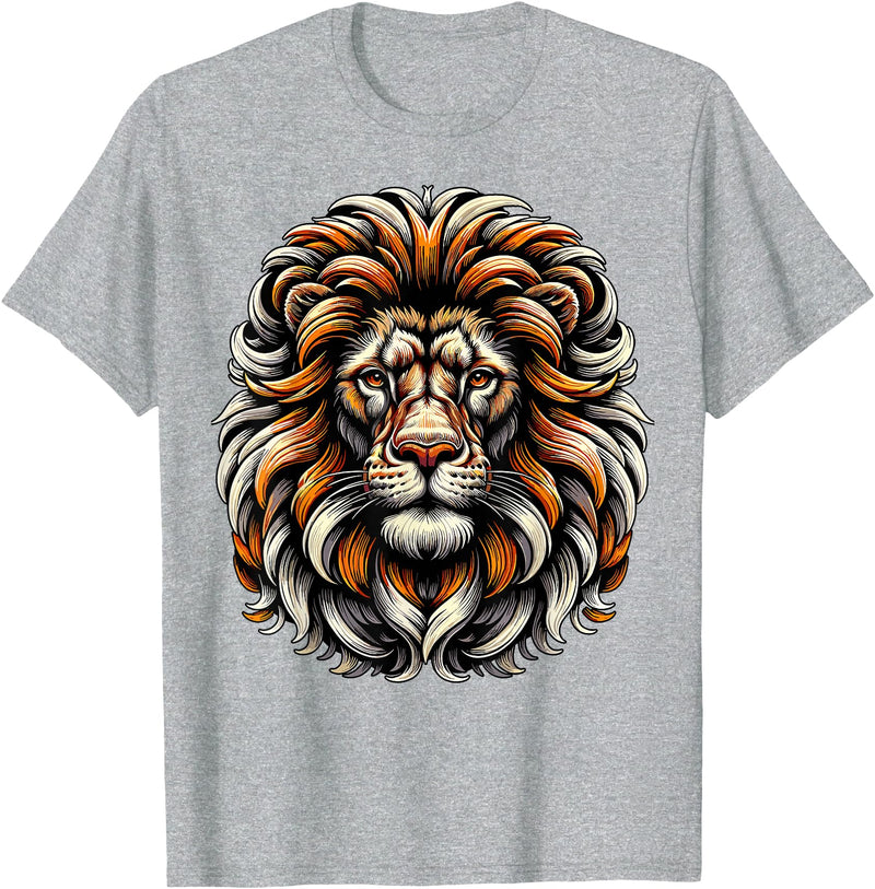 Lion Lover Face Wild Animal Lion Face Animal Lion T-Shirt - Heather Grey