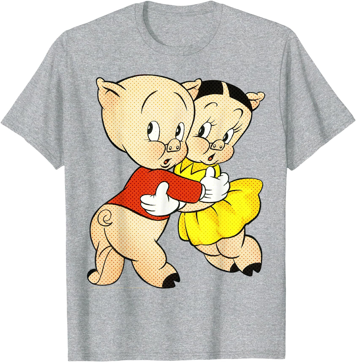 Looney Tunes Porky & Petunia Pig Portrait T-Shirt - Heather Grey