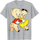 Looney Tunes Porky & Petunia Pig Portrait T-Shirt - Heather Grey