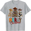 Cowboy Merry Christmas Tree Western Xmas Gifts Merry Christmas Trees Western Cowboy Buffalo Plaid Leopard T-Shirt - Heather