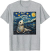 Seal Sea Lion Lover Co Seal Sea Lion Van Gogh Style Starry Night T-Shirt - Heather Grey