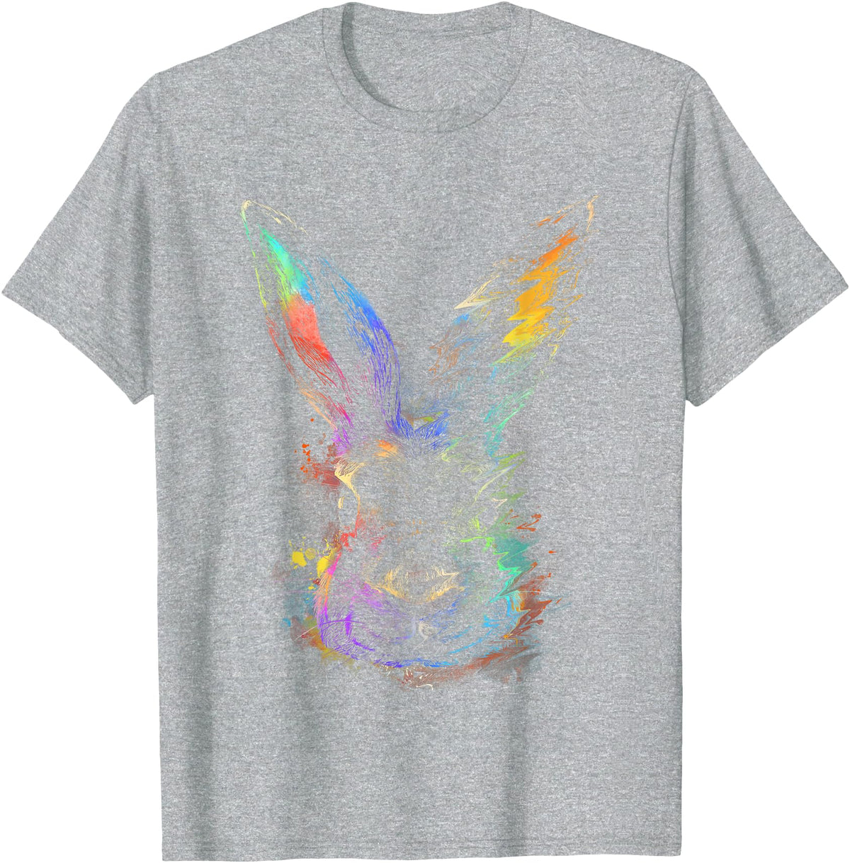 Rabbit Animal Art Colourful Artwork R T-Shirt in Heather Grey