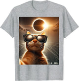 eclipse solar shirt 2024 eclipse funny cat shirt cat taking a selfie with solar 2024 eclipse wearing Glasses T-Shirt