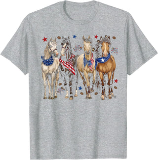 Patriotic Horse Squad 4th of July Equestrian Women Girls T-Shirt - Heather Grey
