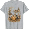 Vintage 90s Cats And Pumpkin Halloween Women Men Funny Retro 90s Kitten Black Cats and Pumpkin Halloween T-Shirt - Heather