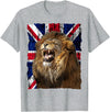 Patriotic Puppies Patriotic Roaring Lion UK Flag Distressed United Kingdom T-Shirt - Heather Grey