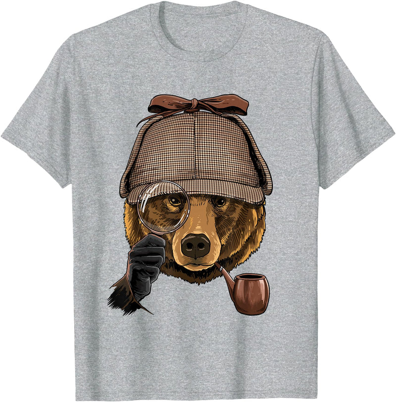 Wowsome! Bear Detective Wildlife Bear Animal Lover T-Shirt - Heather Grey