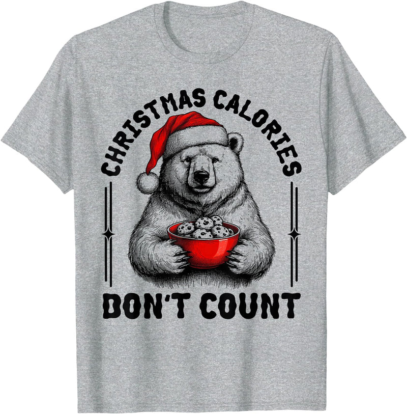 Funny Christmas Calories Polar Bear Xmas Food Tees Christmas Calories Don't Count Funny Polar Bear Cookie Meme T-Shirt - Heather Grey