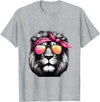 Fashionable Animals Wearing Pink Bandanas Lion Wearing a Pink Bandana Headband and Sunglasses T-Shirt - Heather Grey