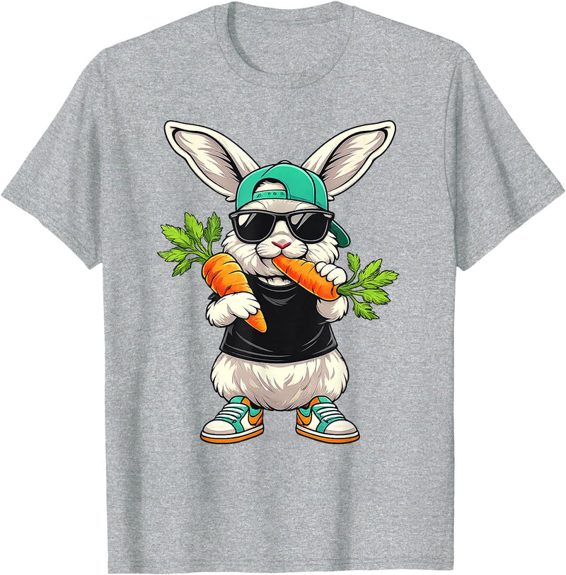 Funny Easter Bunny with Carrot Rabbit Easter Boys Kids Men T-Shirt in Heather Grey
