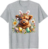 Highland Cow Land of NYC Highland Cow Easter Bunny Moo Basket Egg Floral Women Girls T-Shirt - Heather Grey