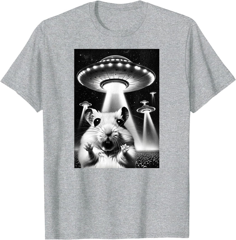 Hamster UFO | Funny Invasion Meme Alien Hamster UFO Selfie T-Shirt - Heather Grey