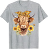 Kala Floral Highland Cow Designs Cute Scottish Highland Cow Wearing Sunflower Bandana Heifer T-Shirt - Heather Grey