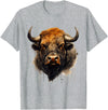 Safari Animal Art Buffalo Animal Print Portrait Bison Nature Artwork T-Shirt - Heather Grey