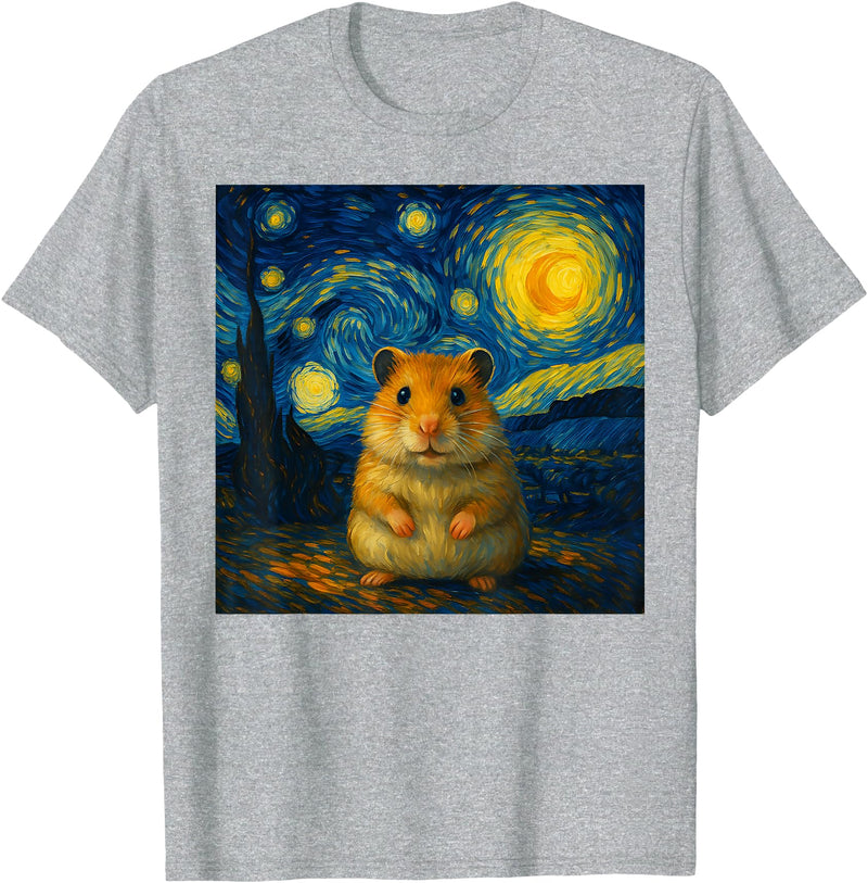 Hamster Starry Night Van Gogh Art for Men Women Kids T-Shirt - Heather Grey