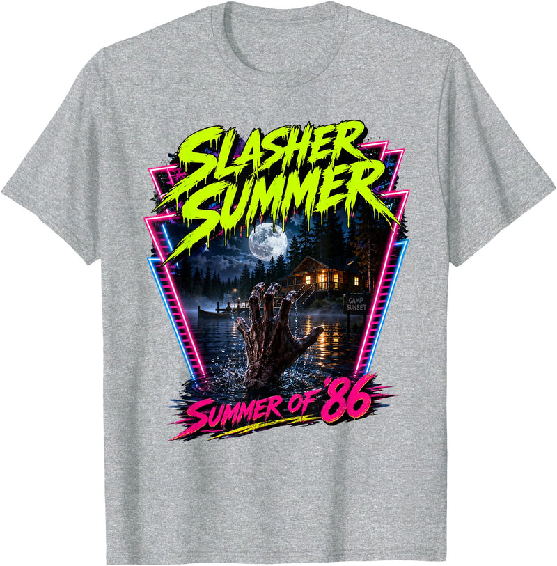 Summerween Slasher Summer Halloween Spooky Tee Vintage Summerween Funny Slasher Summer Halloween 80s Style T-Shirt - Heather