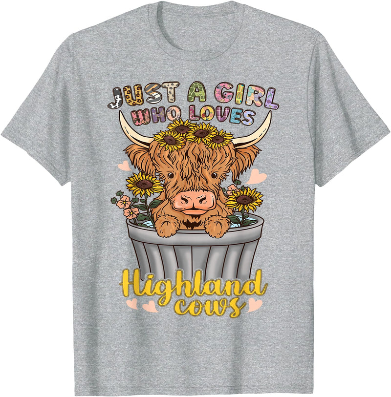 Highland Cow Lover Co. Highland Cow Scottish Just a Girl Who Loves Highland Cows T-Shirt - Heather Grey