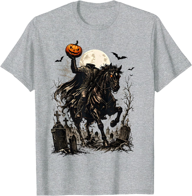 Midnight Horseman Gothic Halloween Vintage Headless Horseman Pumpkin Rider Haunted Halloween T-Shirt - Heather Grey