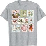 Floral Coquette Spring Easter Bunny Vintage Happy Easter T-Shirt in Heather Grey