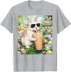 Rabbit Drinking Iced Coffee Funny Easter Bunny Men Women T-Shirt (Black) in Heather Grey